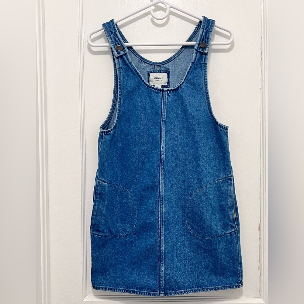 Forever 21 Blue Denim Pinafore Dress